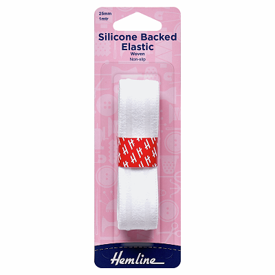 H632.25.WH Silicone Backed Elastic: White - 1m x 25mm..